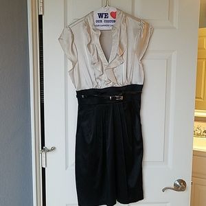Cream and black dress with belt and pockets